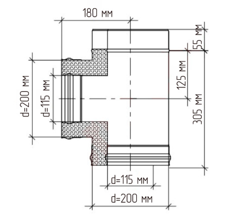 Сэндвич-тройник 90° 115/200мм
