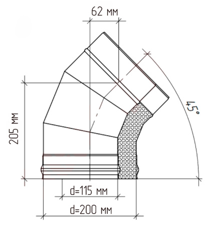 Сэндвич-отвод 45° 115/200мм оцинк.